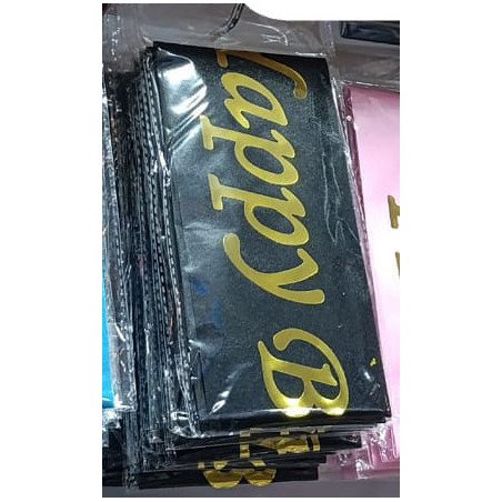 "Happy Birthday" Sash – Black Satin with Gold Letters
