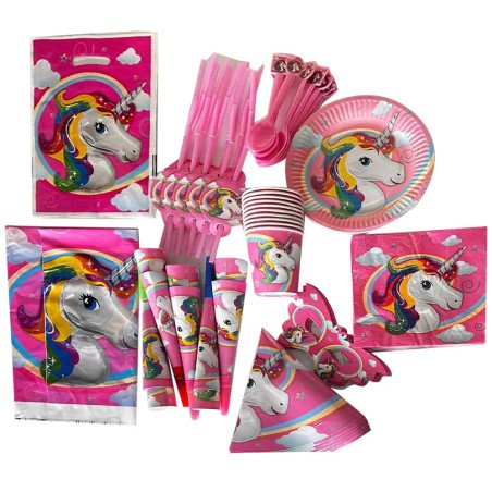 Pack Anniversaire Thème Licorne – 10 Articles (10 pièces par article)