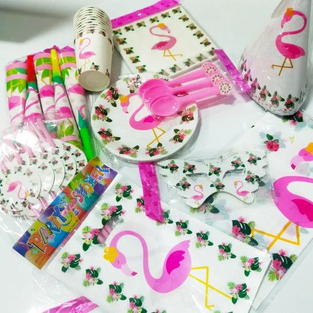Pack Anniversaire Thème Flamant Rose – 10 Articles (91 pièces)