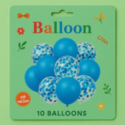 Pack de 10 Ballons – 5 Bleus Unis & 5 Confettis Bleus