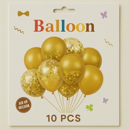 Pack of 10 Balloons – 5 Solid Gold & 5 Gold Confetti