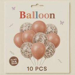 Pack de 10 Ballons – 5 Marron Rosé Unis & 5 Confettis Argentés