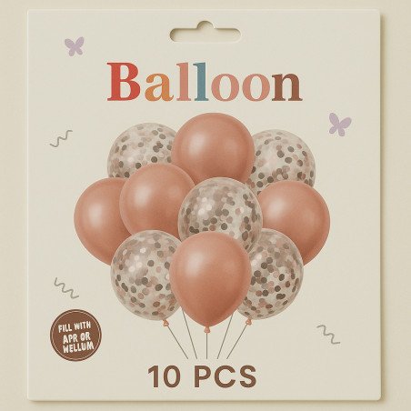 Pack de 10 Ballons – 5 Marron Rosé Unis & 5 Confettis Argentés