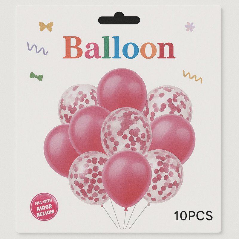Pack of 10 Balloons – 5 Solid Pink & 5 Pink Confetti