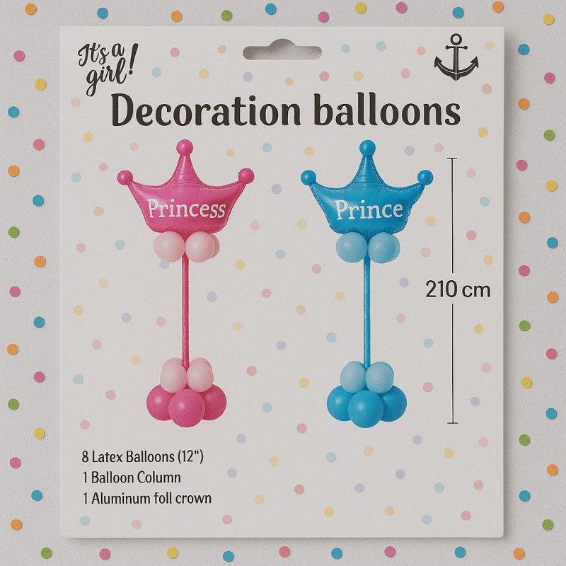 Kit Colonne de Ballons Décoratifs – Prince ou Princess – 210 cm