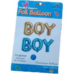 "BOY" Foil Letter Balloons – Gold & Blue