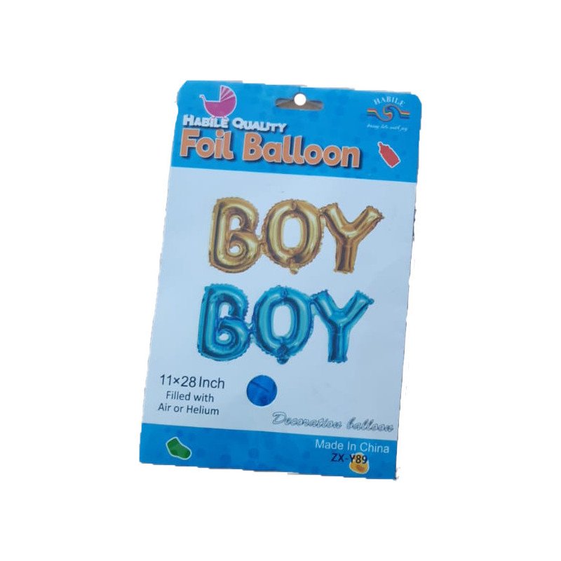 "BOY" Foil Letter Balloons – Gold & Blue