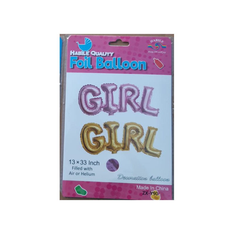 Ballon Aluminium "GIRL" – Rose & Doré – 33 x 13 pouces