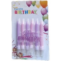 Bougies d’Anniversaire Dégradé Rose et Violet avec Topper – Lot de 6
