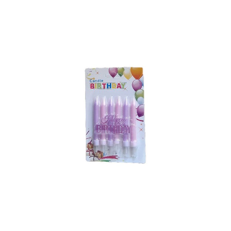 Pink and Purple Gradient Birthday Candles with “Happy Birthday” Topper – 6-Pack