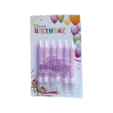 Pink and Purple Gradient Birthday Candles with “Happy Birthday” Topper – 6-Pack