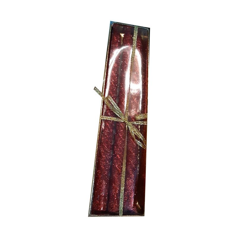 Set of 4 Red Glitter Twisted Taper Candles
