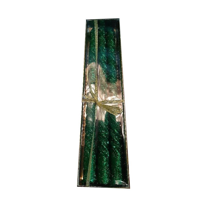 Set of 4 Green Glitter Twisted Taper Candles