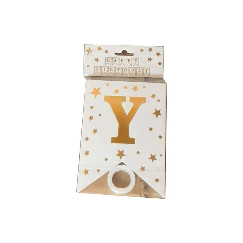 Guirlande "Happy Birthday" Blanche et Or Étoilée