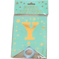 "Happy Birthday" Banner Turquoise and Gold Starry