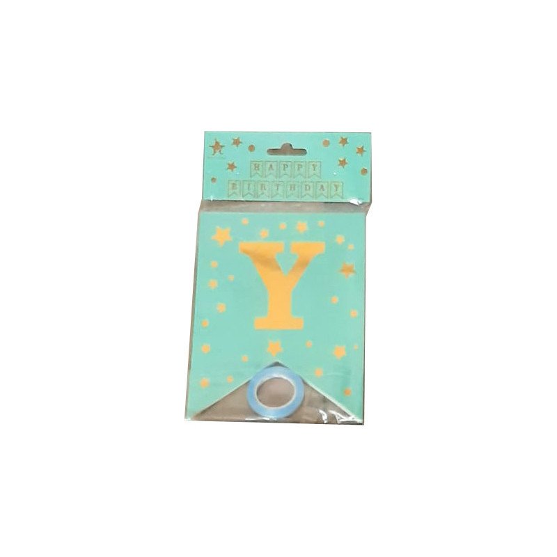"Happy Birthday" Banner Turquoise and Gold Starry