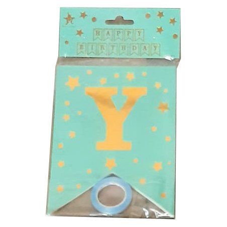 "Happy Birthday" Banner Turquoise and Gold Starry