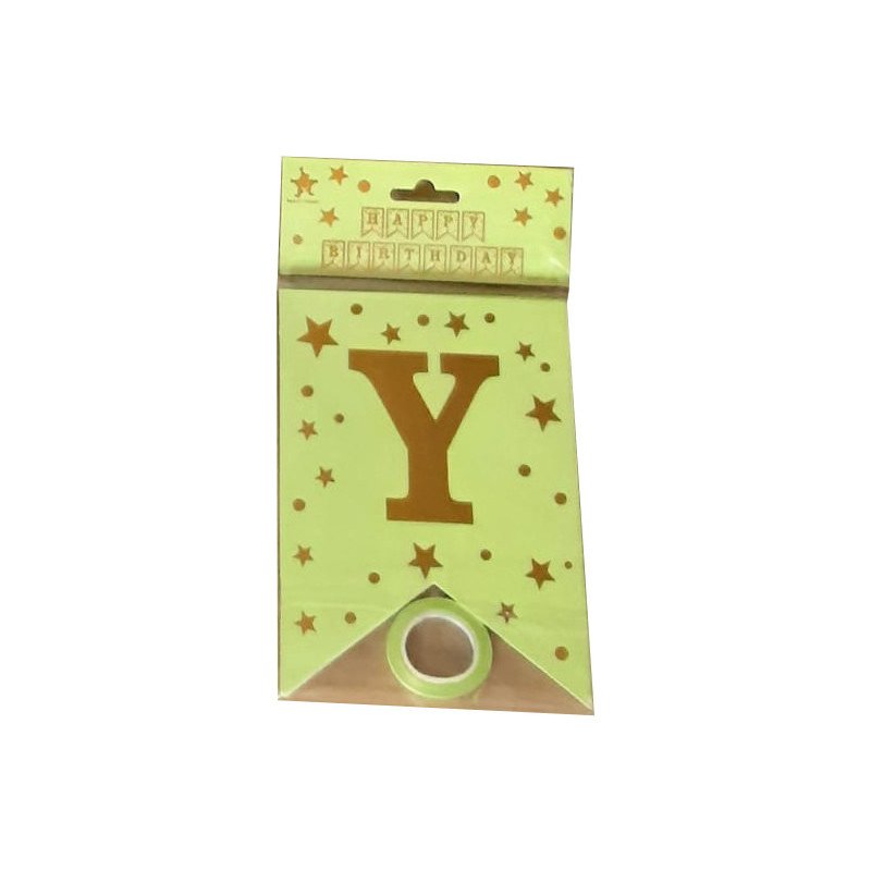 "Happy Birthday" Banner Light Green and Gold Starry
