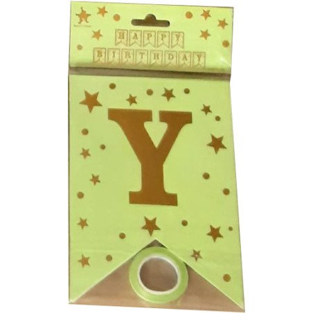 "Happy Birthday" Banner Light Green and Gold Starry