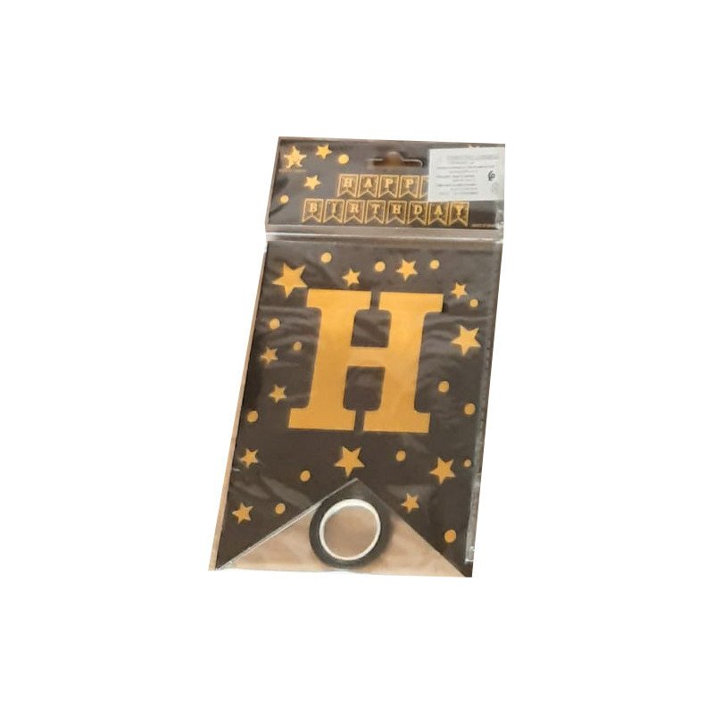 Guirlande "Happy Birthday" Noire et Or Étoilée