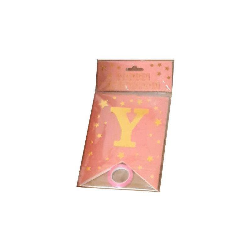 "Happy Birthday" Banner Pink and Gold Starry