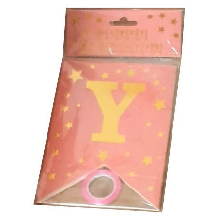 "Happy Birthday" Banner Pink and Gold Starry