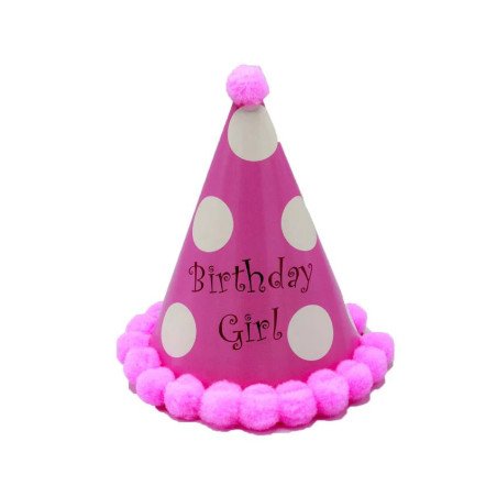 "Birthday Girl" Birthday Hat with Pom Poms (Sold Individually)
