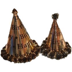 Gold "Happy Birthday" Party Hat with Glitter Details