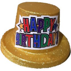 Gold Glitter Top Hat "Happy Birthday"