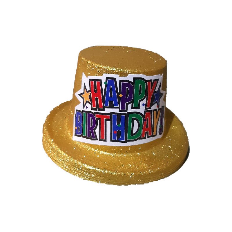 Chapeau Haut-de-Forme Doré à Paillettes "Happy Birthday"
