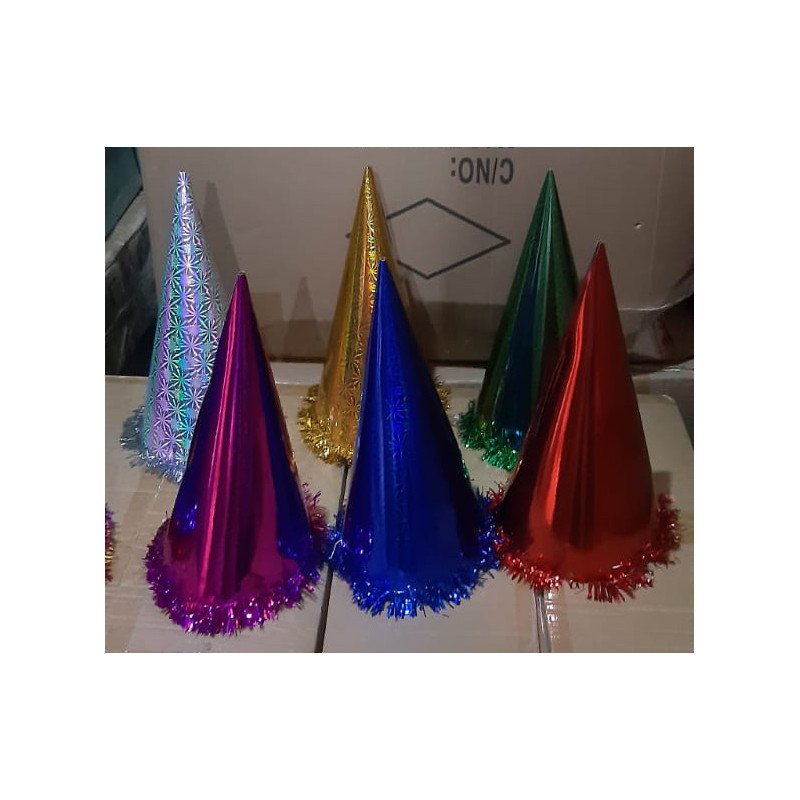 Metallic Pointed Birthday Hat with Glitter Trim (Sold Individually)