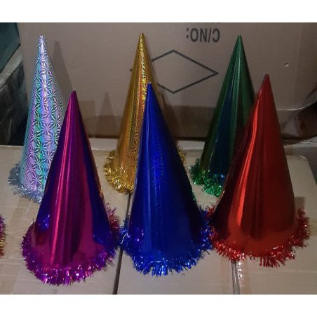 Chapeau Pointu d'Anniversaire Métallisé avec Bordure Brillante (Vendu à l'Unité)