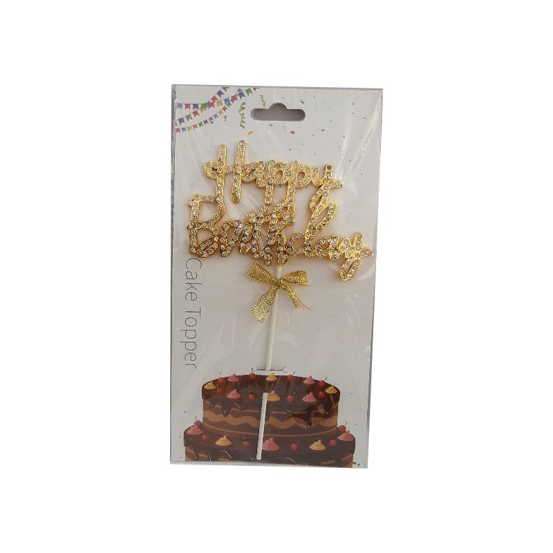 Gold Rhinestone "Happy Birthday" Cake Topper