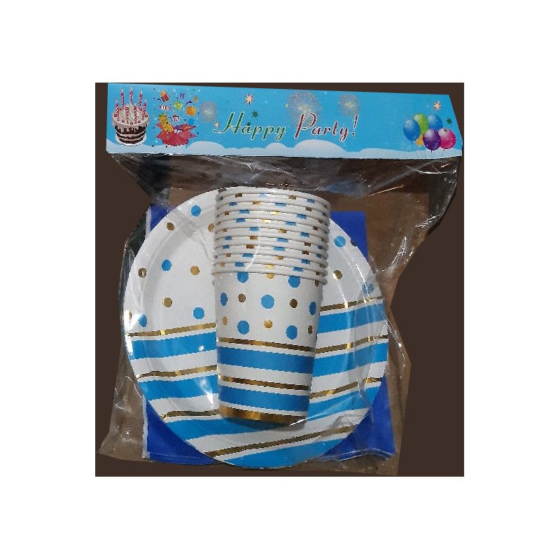 Pack de 30 Pièces Jetable Élégant Bleu et Or