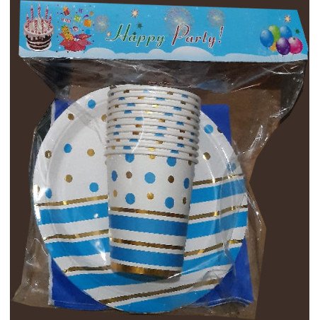 Pack de 30 Pièces Jetable Élégant Bleu et Or