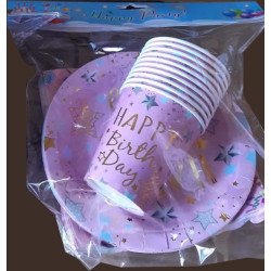 30-Piece Disposable "Happy Birthday" Pink and Gold Starry Pack