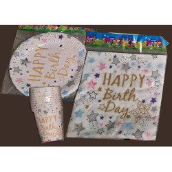 30-Piece Disposable "Happy Birthday" White Multicolored Stars Pack
