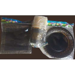 30-Piece Disposable "Happy Birthday" Black and Gold Pack - Adult Party