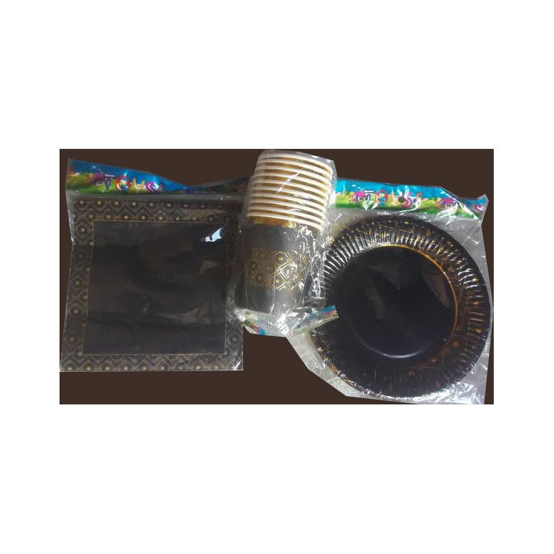 Pack de 30 Pièces Jetable "Happy Birthday" Noir et Doré - Fête Adulte