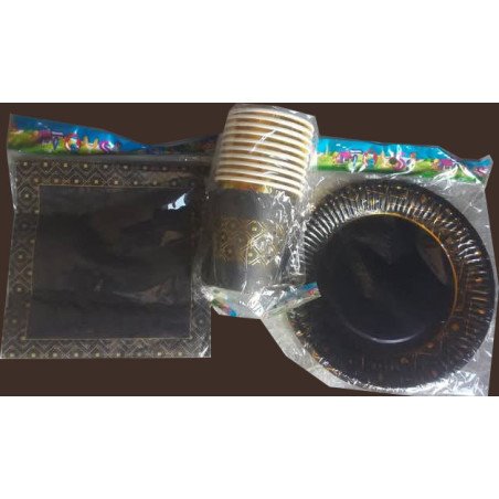 30-Piece Disposable "Happy Birthday" Black and Gold Pack - Adult Party