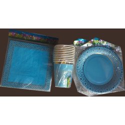 Pack de 30 Pièces Jetable "Happy Birthday" Bleu et Doré Luxe - Fête Adulte