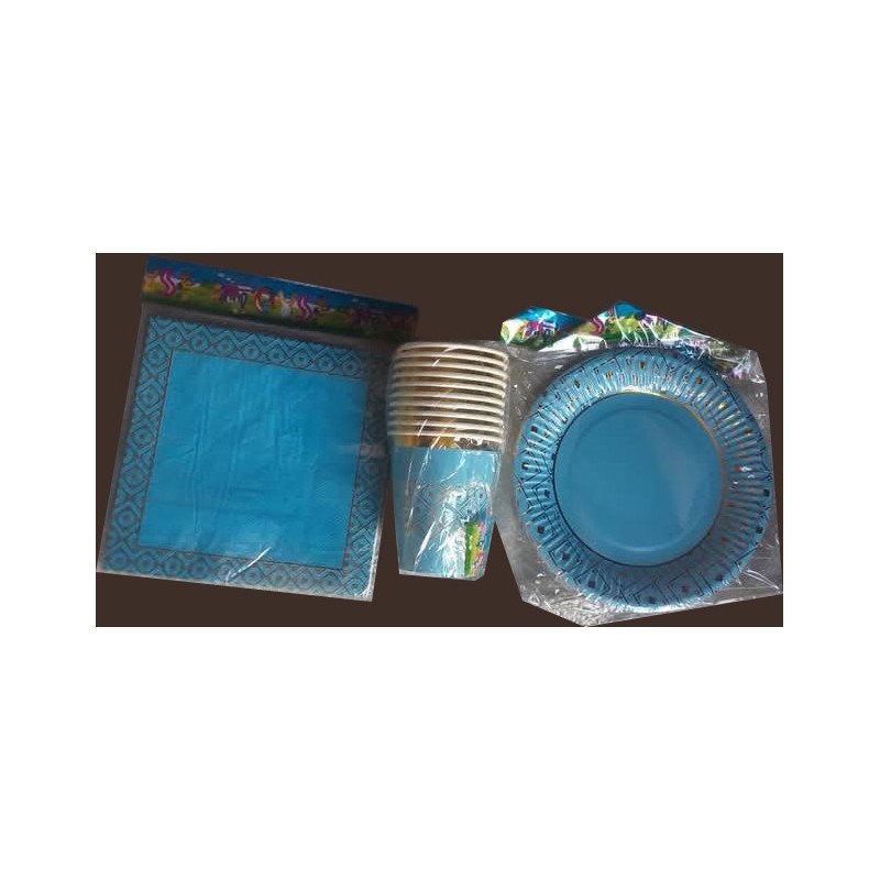 30-Piece Disposable "Happy Birthday" Blue and Gold Luxury Pack - Adult Party