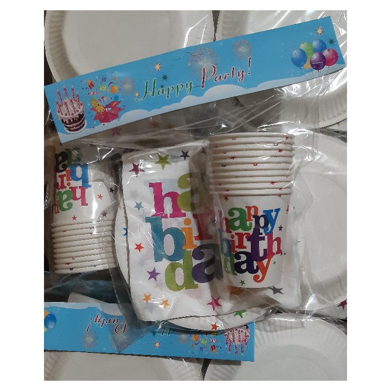 30-Piece Disposable "Happy Birthday" White Multi-Colored Patterns Pack
