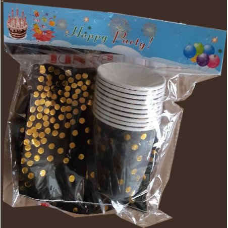 Pack de 30 Pièces Jetable Noir et Doré Confettis Ronds