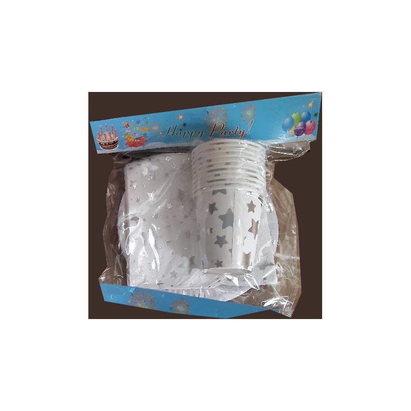 30-Piece Disposable Silver Stars on White Pack
