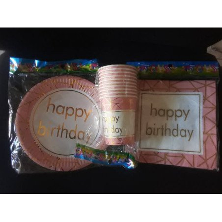 30-Piece Disposable "Happy Birthday" Pink and Gold Geometric Pack
