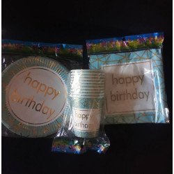 30-Piece Disposable "Happy Birthday" Blue and Gold Geometric Pack