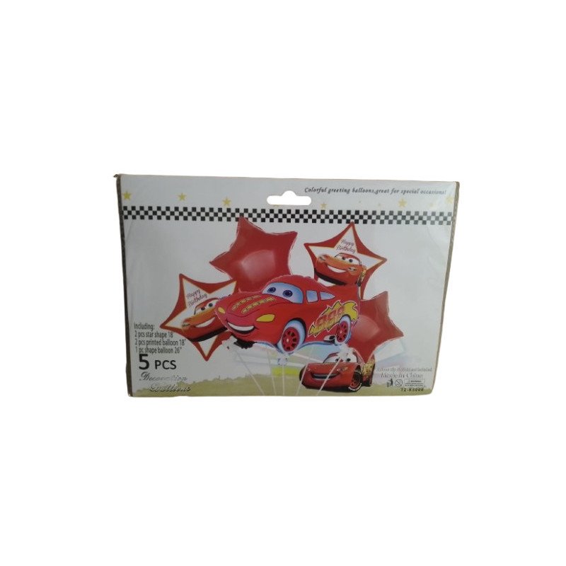 Pack de 5 Ballons de Décoration - Thème Cars (McQueen)