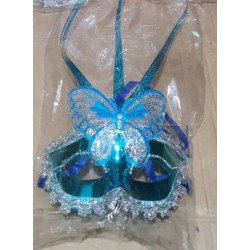 Blue and Silver Decorative Party Mask with Butterfly and Feathers
