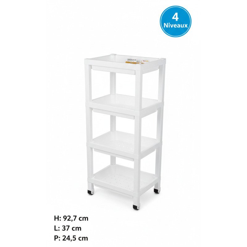 Desserte de Rangement Mobile à 4 Niveaux – Chariot de Cuisine et Salle de Bain Multi-usage